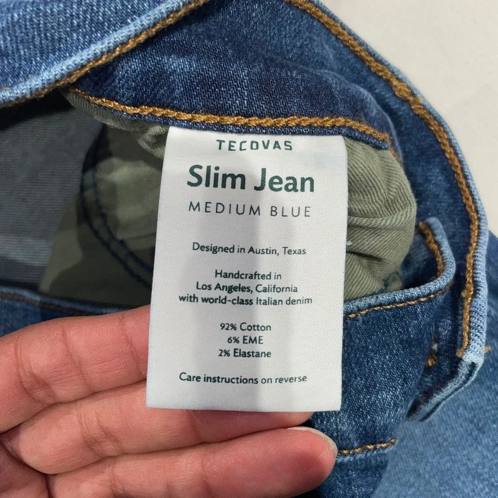 Tecovas Slim Jean Mens 32x34 Medium Blue Italian Denim Made in USA Western